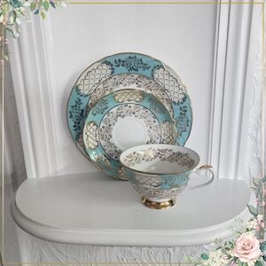 Eberthal  Bavaria Porcelain Sky Blue Tea Cup & Saucer with Luncheon Plate rare
